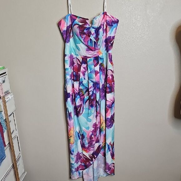 NWT City Chic 14 Bright Bouquet‎ Maxi  Strapless Floral Dress Purple and Blue - Picture 2 of 9